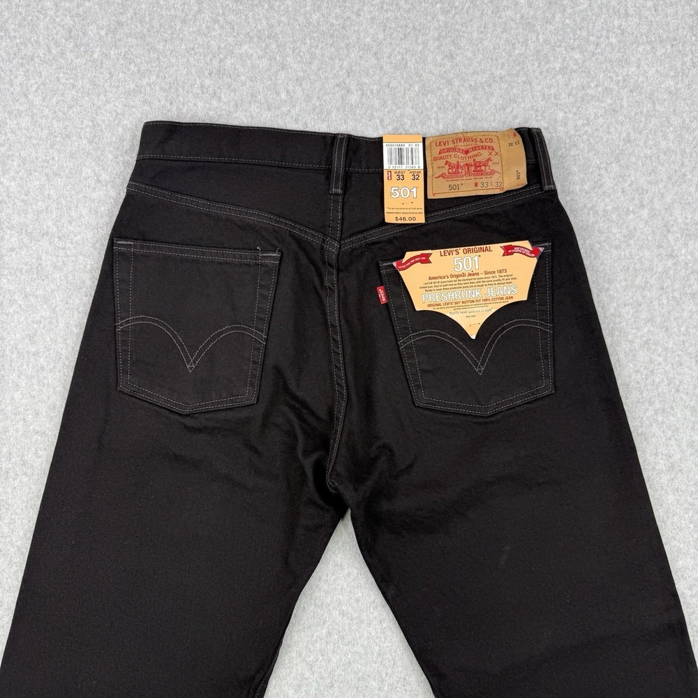 Vintage Levis Jeans Mens 33x32 Black 501 Button Fly Y2K 04 Straight‎ Deadstock